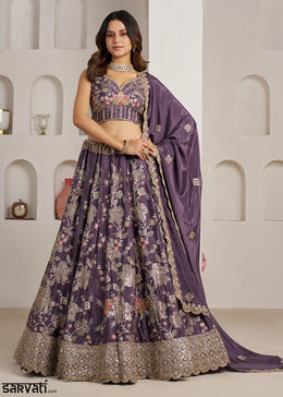 Heather Purple Crepe Silk Lehenga Choli with Golden Sequin Embroidery