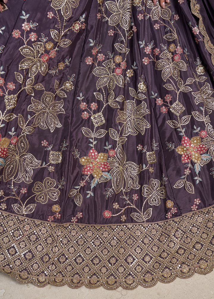 Heather Purple Crepe Silk Lehenga Choli with Golden Sequin Embroidery