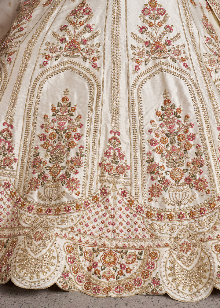 Cream Silk Bridal Lehenga with Double Dupatta