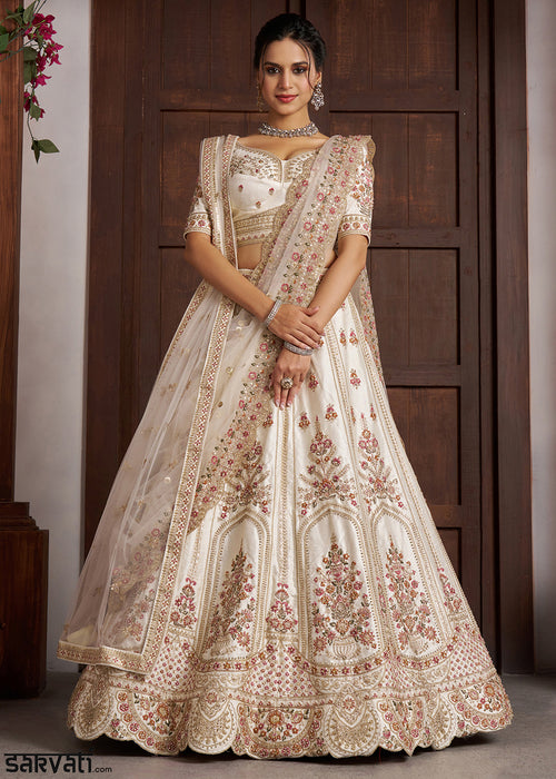 Cream Silk Bridal Lehenga with Double Dupatta