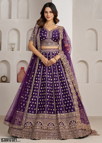 Eggplant Purple Banarasi Silk Lehenga Choli with Heritage Zari & Sequin Embroidery