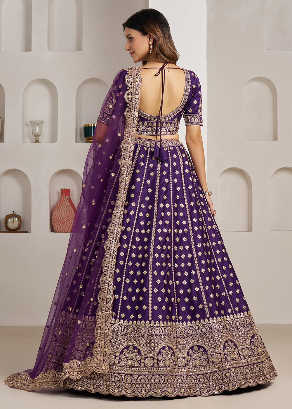 Eggplant Purple Banarasi Silk Lehenga Choli with Heritage Zari & Sequin Embroidery