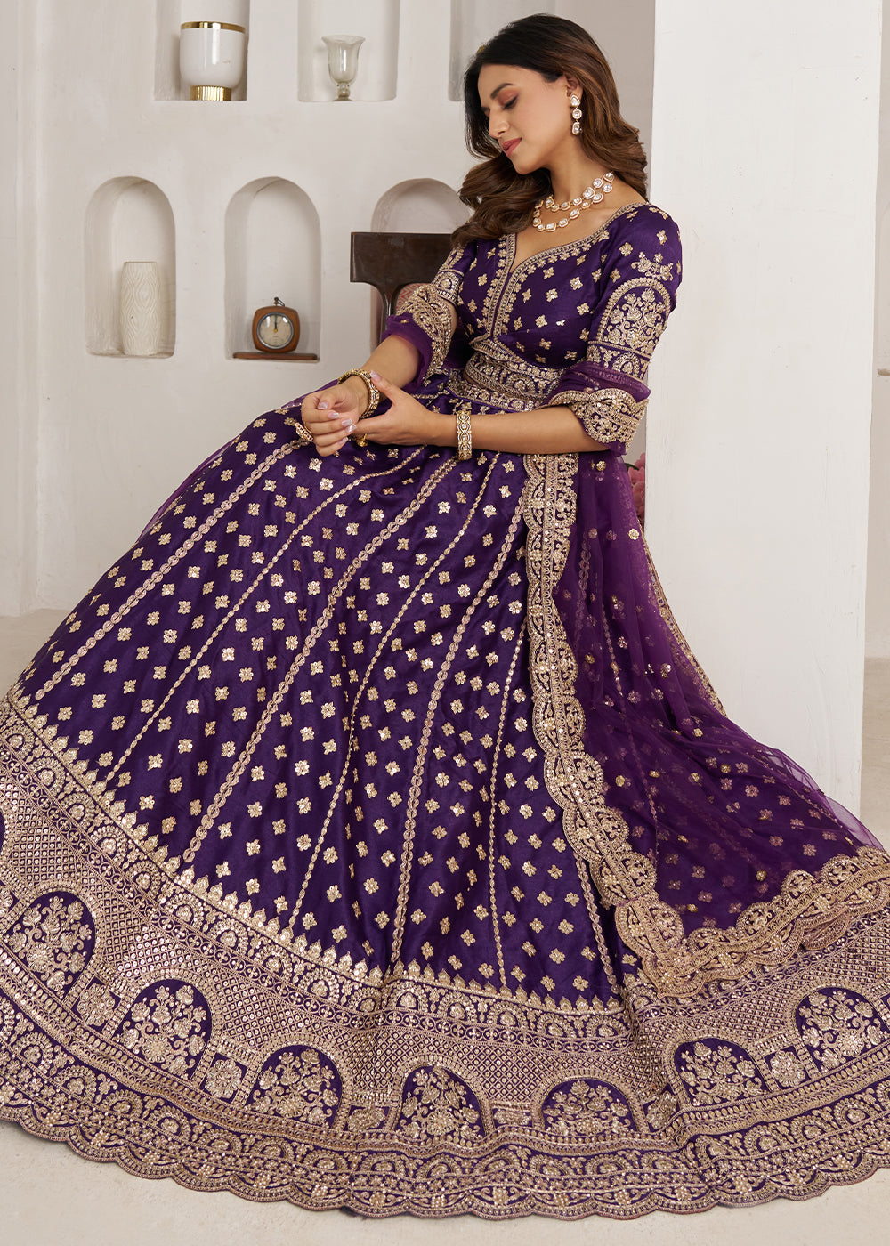Eggplant Purple Banarasi Silk Lehenga Choli with Heritage Zari & Sequin Embroidery