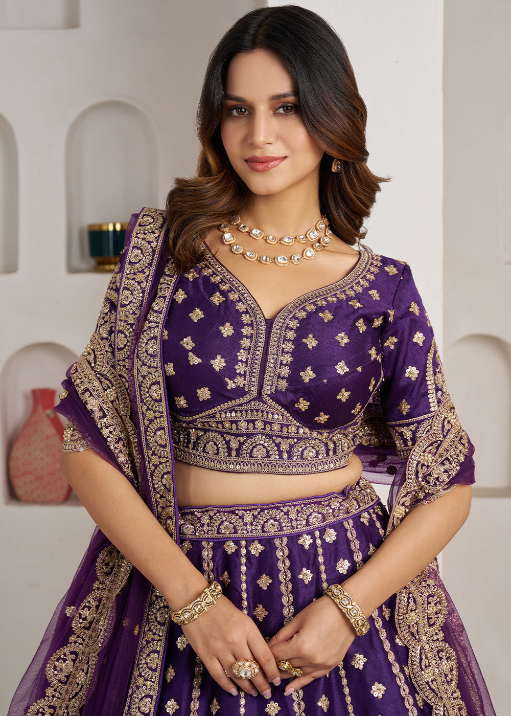 Eggplant Purple Banarasi Silk Lehenga Choli with Heritage Zari & Sequin Embroidery
