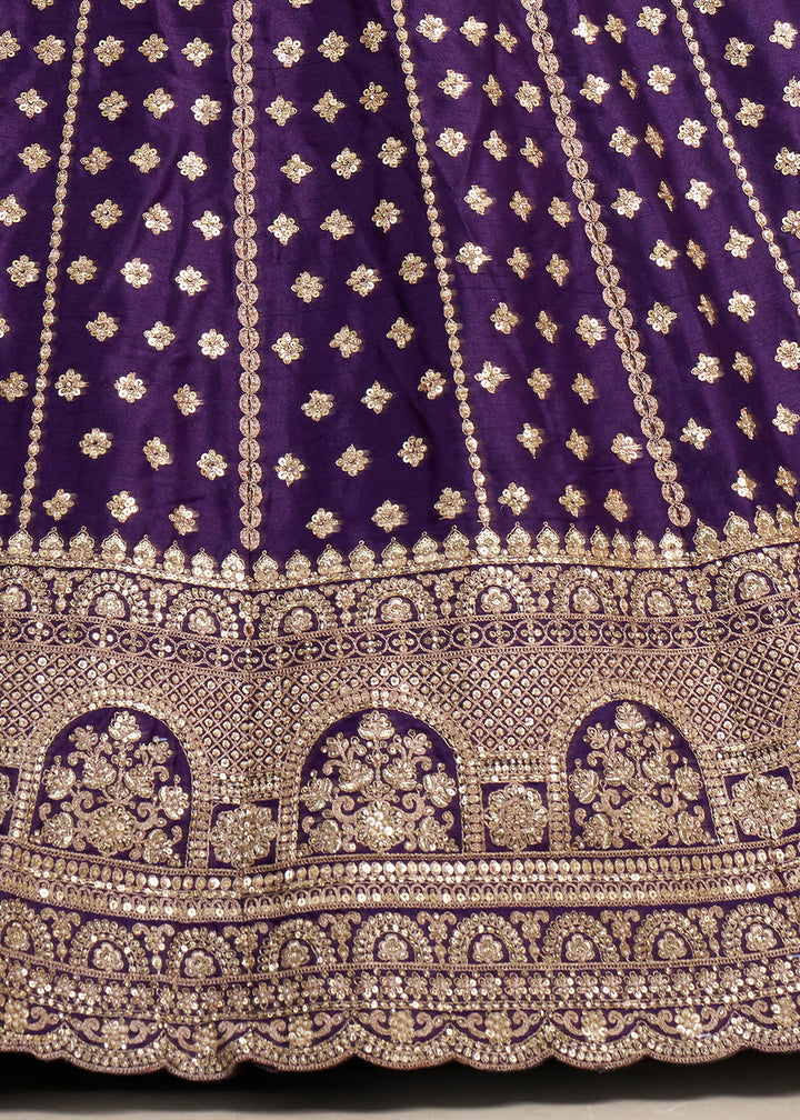 Eggplant Purple Banarasi Silk Lehenga Choli with Heritage Zari & Sequin Embroidery
