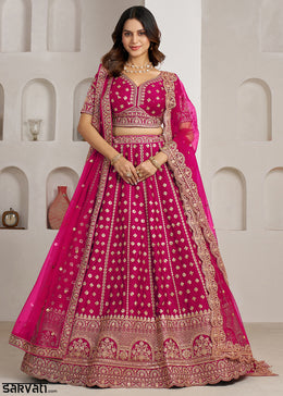 Barbie Pink Banarasi Silk Lehenga Choli with Heritage Zari & Sequin Embroidery