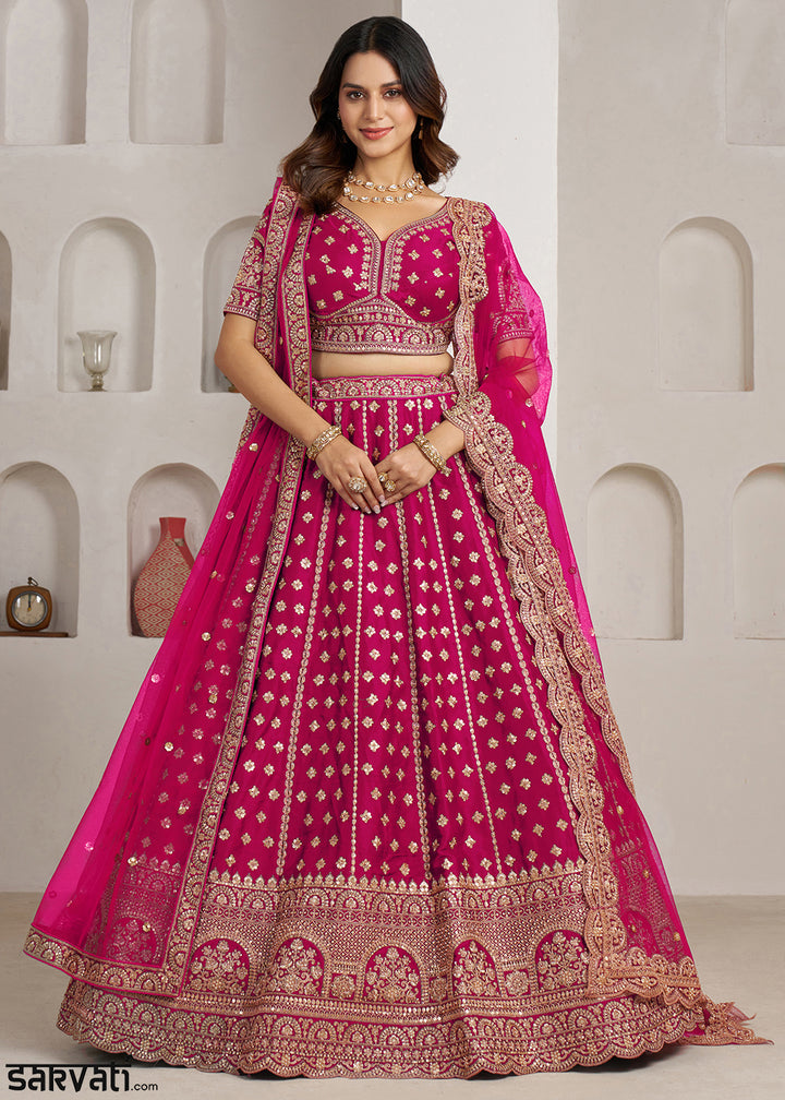 Barbie Pink Banarasi Silk Lehenga Choli with Heritage Zari & Sequin Embroidery