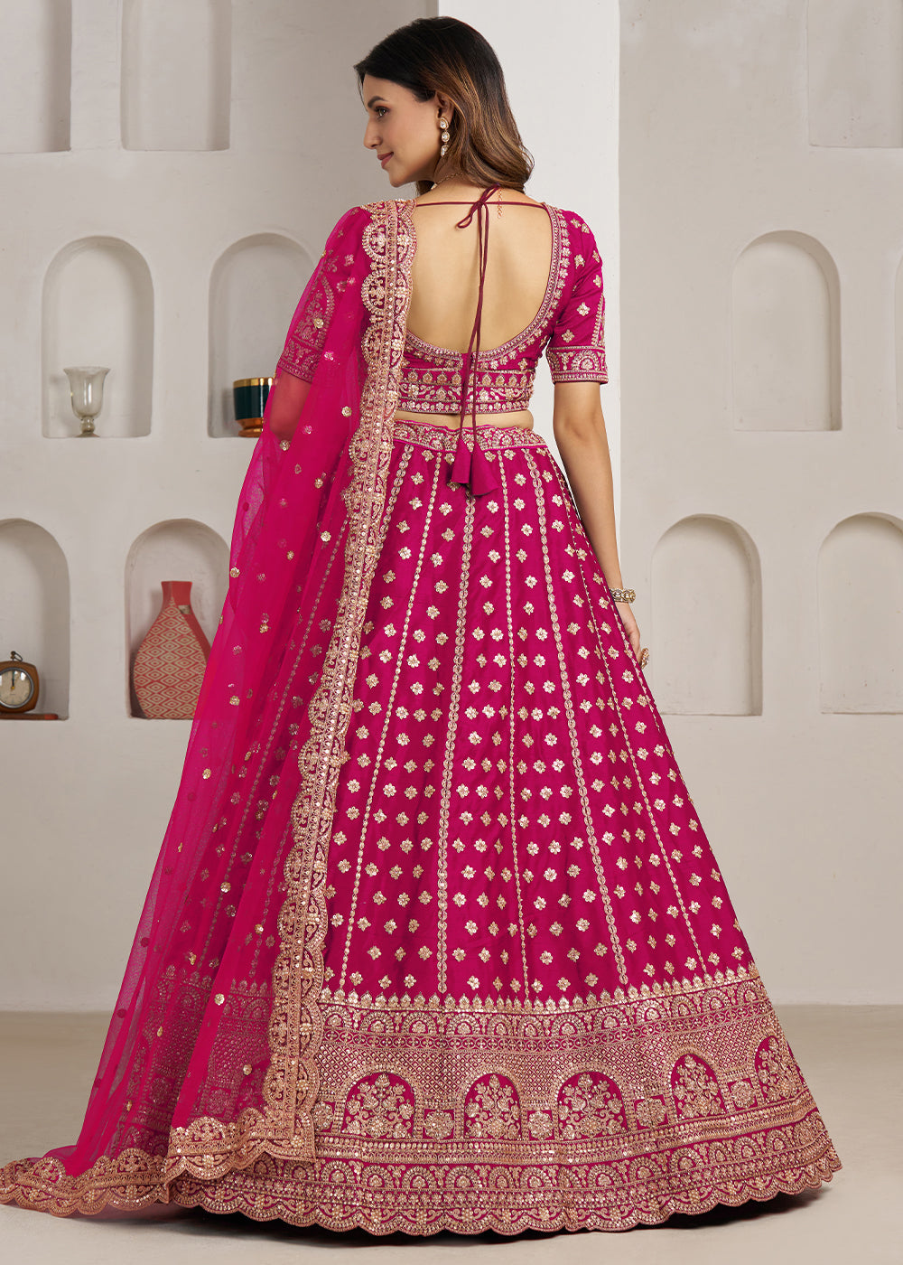 Barbie Pink Banarasi Silk Lehenga Choli with Heritage Zari & Sequin Embroidery