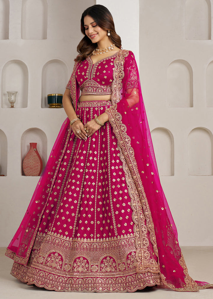 Barbie Pink Banarasi Silk Lehenga Choli with Heritage Zari & Sequin Embroidery