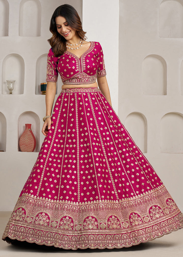 Barbie Pink Banarasi Silk Lehenga Choli with Heritage Zari & Sequin Embroidery