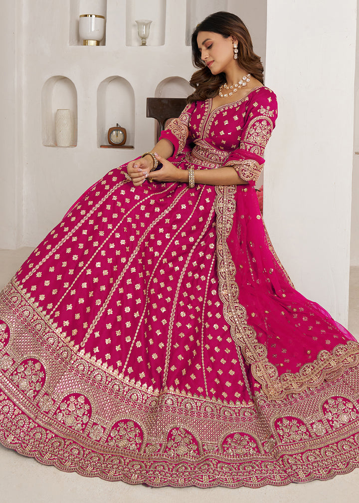 Barbie Pink Banarasi Silk Lehenga Choli with Heritage Zari & Sequin Embroidery