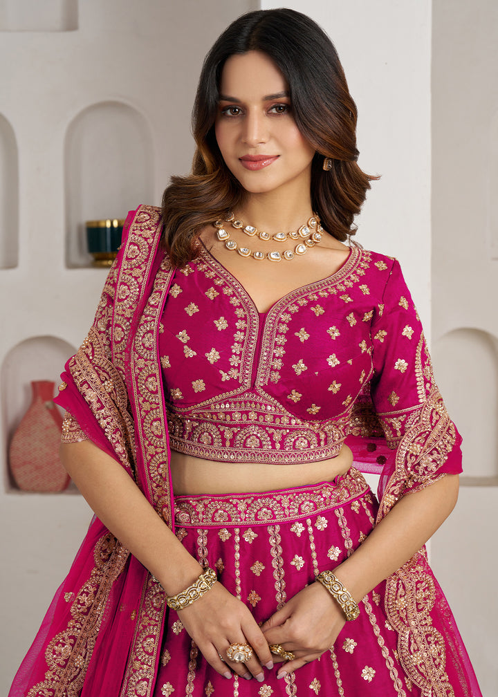 Barbie Pink Banarasi Silk Lehenga Choli with Heritage Zari & Sequin Embroidery