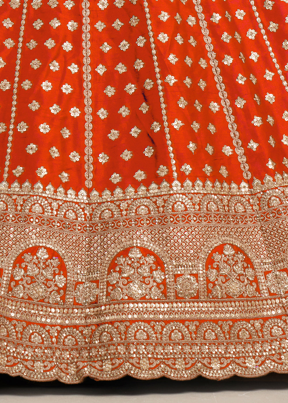 Vivid Orange Banarasi Silk Lehenga Choli with Heritage Zari & Sequin Embroidery