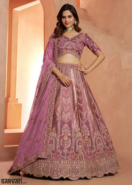 Sunset Purple Banarasi Silk Lehenga Choli with Heirloom Handcrafted Embroidery