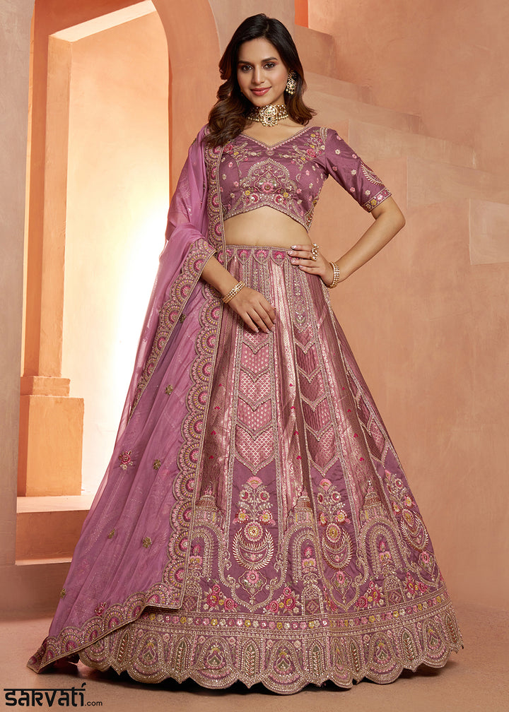 Sunset Purple Banarasi Silk Lehenga Choli with Heirloom Handcrafted Embroidery