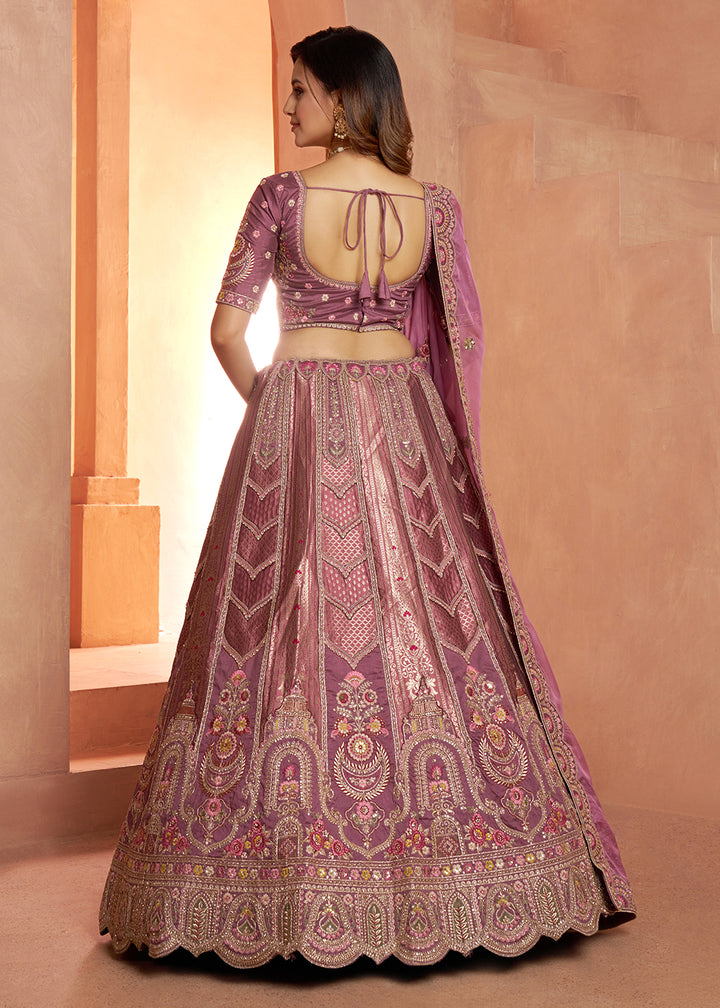 Sunset Purple Banarasi Silk Lehenga Choli with Heirloom Handcrafted Embroidery