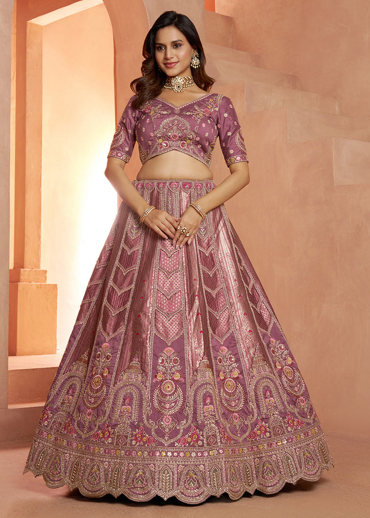 Sunset Purple Banarasi Silk Lehenga Choli with Heirloom Handcrafted Embroidery