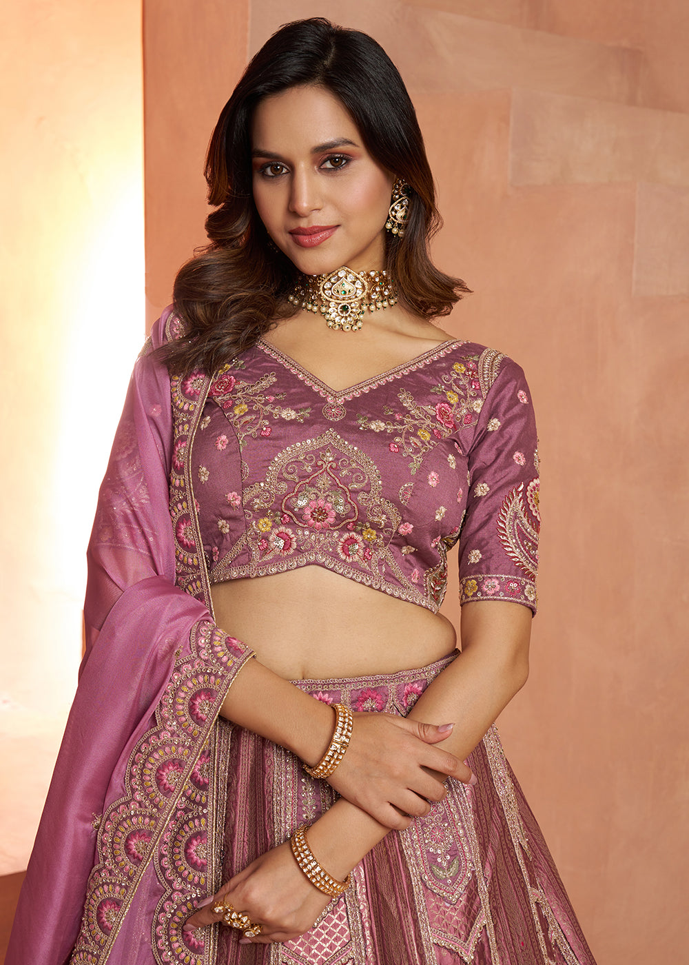 Sunset Purple Banarasi Silk Lehenga Choli with Heirloom Handcrafted Embroidery