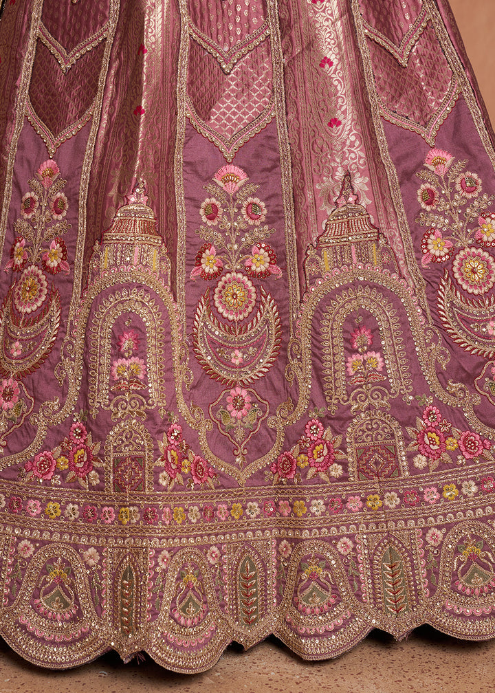 Sunset Purple Banarasi Silk Lehenga Choli with Heirloom Handcrafted Embroidery