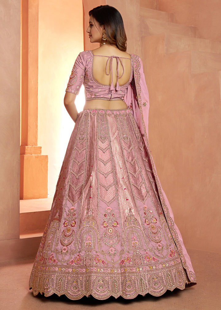 Creamy Pink Banarasi Silk Lehenga Choli with Heirloom Handcrafted Embroidery