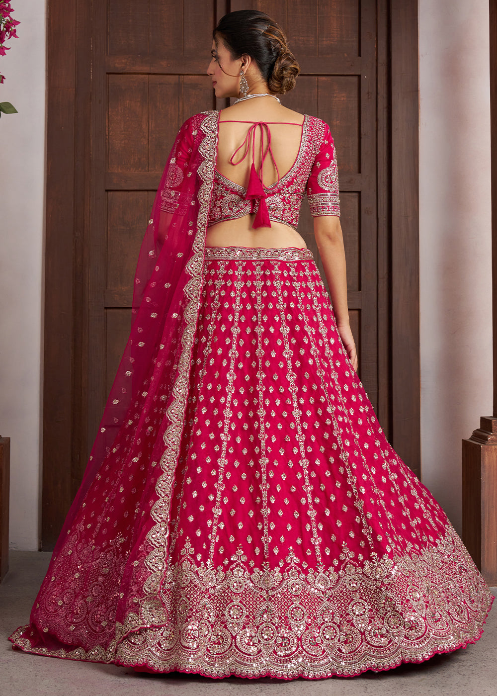 Magenta Pink Net Lehenga Choli with Silver Zari Artistry