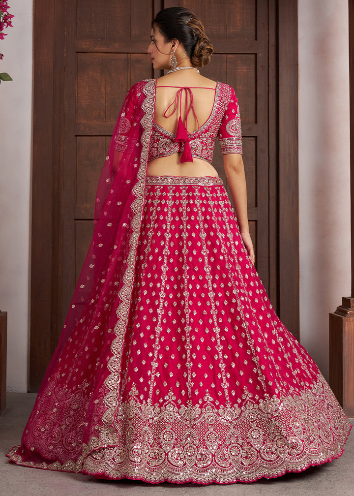 Magenta Pink Net Lehenga Choli with Silver Zari Artistry