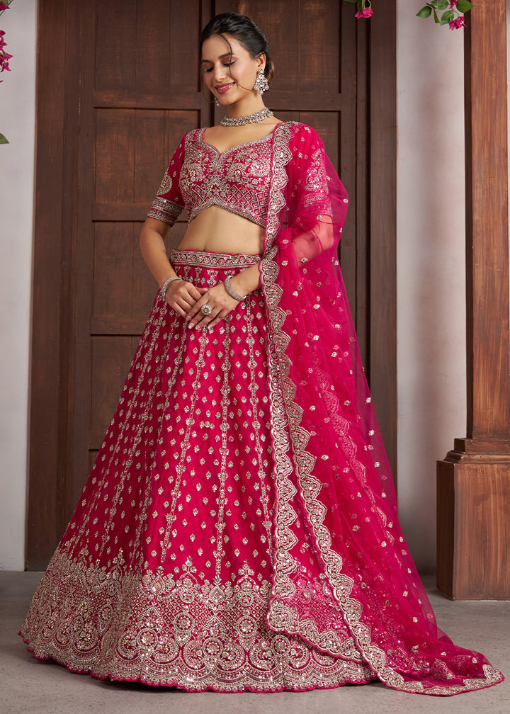 Magenta Pink Net Lehenga Choli with Silver Zari Artistry