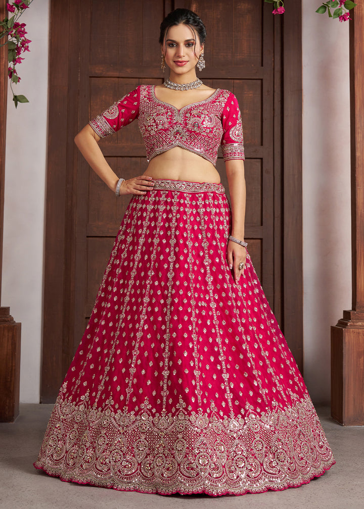 Magenta Pink Net Lehenga Choli with Silver Zari Artistry