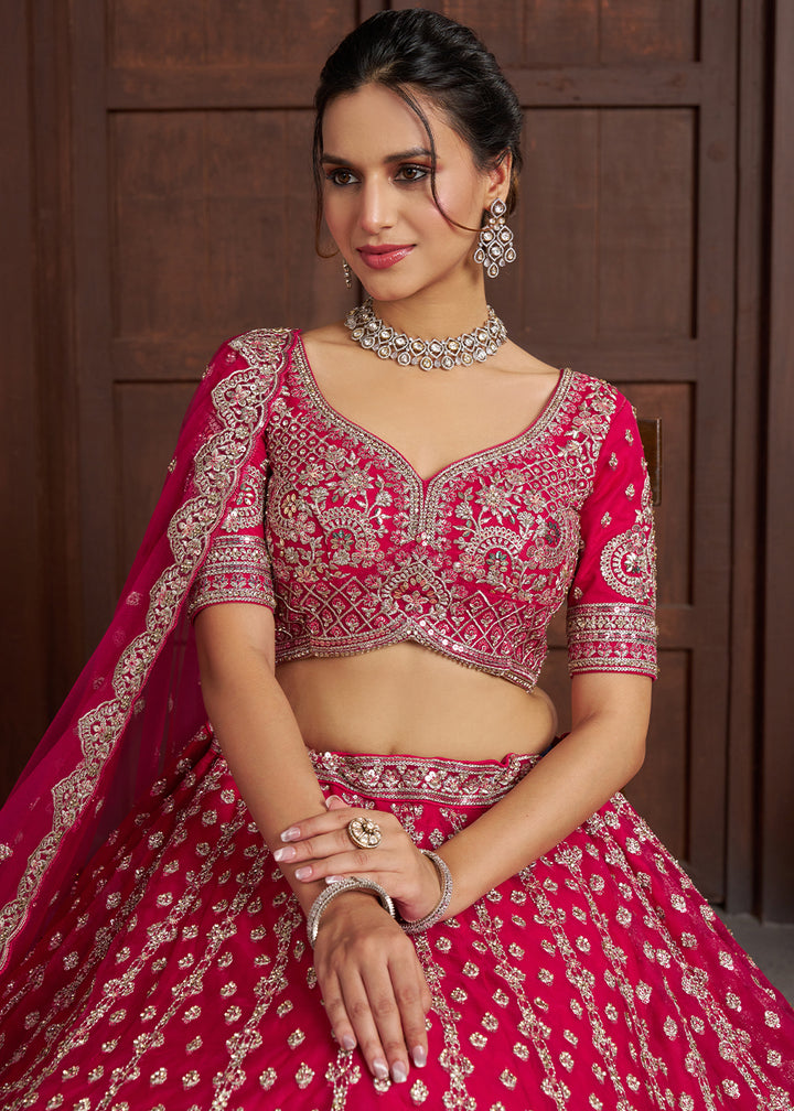 Magenta Pink Net Lehenga Choli with Silver Zari Artistry