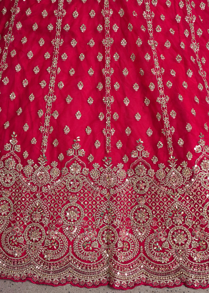Magenta Pink Net Lehenga Choli with Silver Zari Artistry