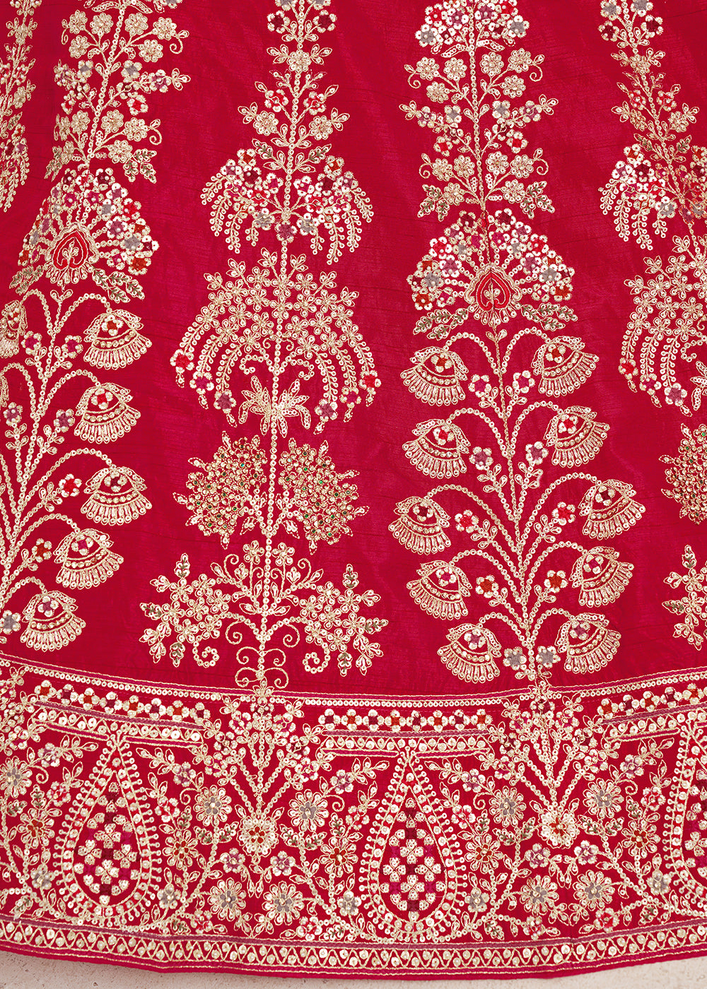 Hot Pink Banarasi Silk Lehenga Choli with Exquisite Floral Zari Detailing