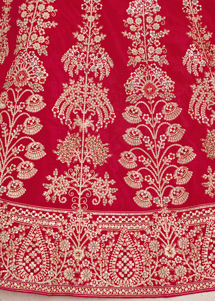 Hot Pink Banarasi Silk Lehenga Choli with Exquisite Floral Zari Detailing