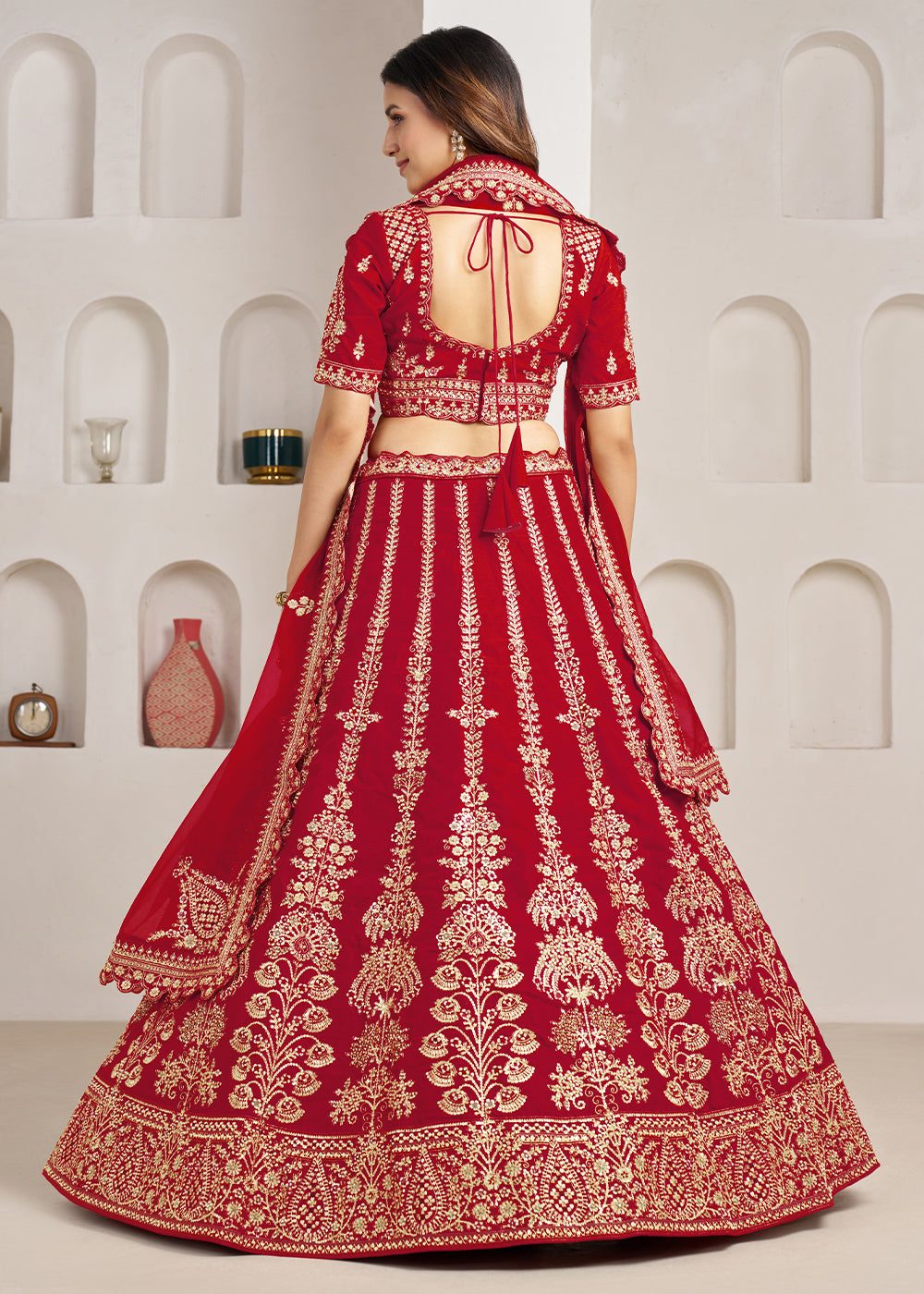 Maroon Red Banarasi Silk Lehenga Choli with Exquisite Floral Zari Detailing