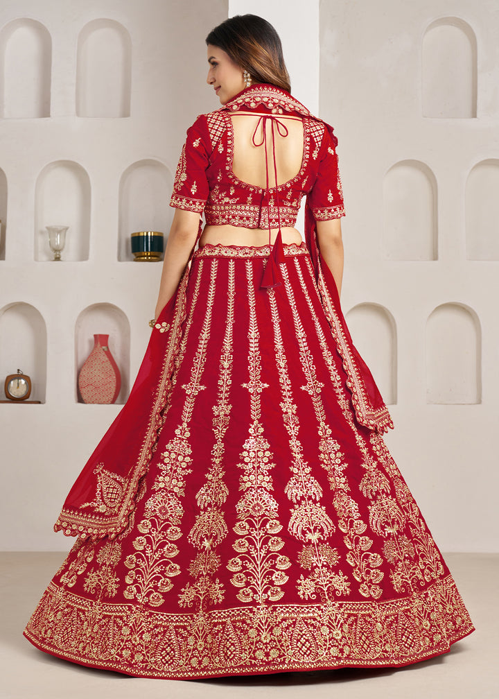 Maroon Red Banarasi Silk Lehenga Choli with Exquisite Floral Zari Detailing