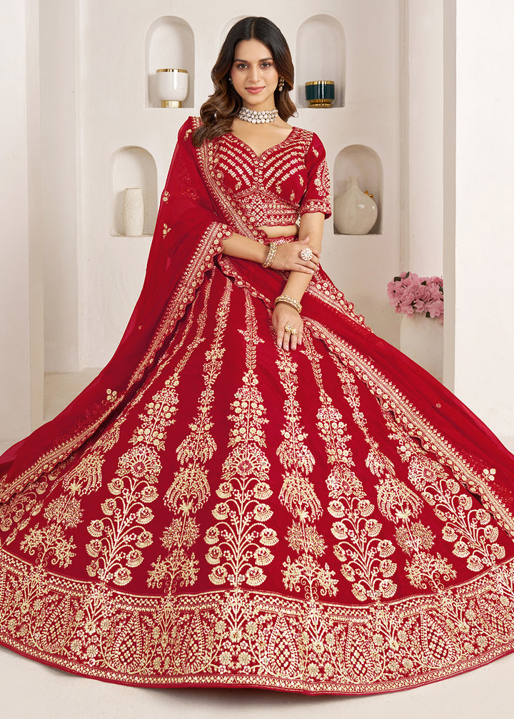 Maroon Red Banarasi Silk Lehenga Choli with Exquisite Floral Zari Detailing
