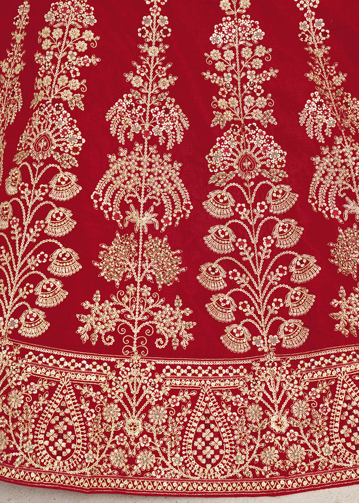Maroon Red Banarasi Silk Lehenga Choli with Exquisite Floral Zari Detailing