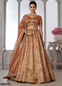 Shades Of Brown Tissue Silk Couture Lehenga Choli with Zari Detailing