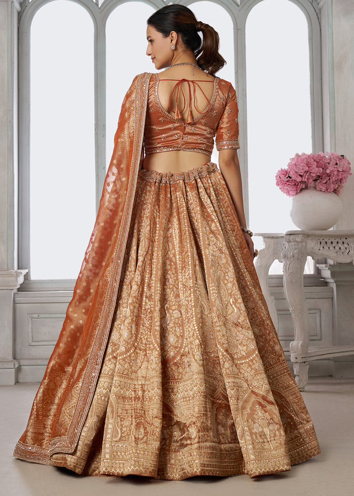 Shades Of Brown Tissue Silk Couture Lehenga Choli with Zari Detailing