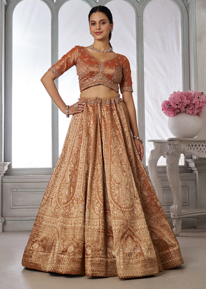 Shades Of Brown Tissue Silk Couture Lehenga Choli with Zari Detailing
