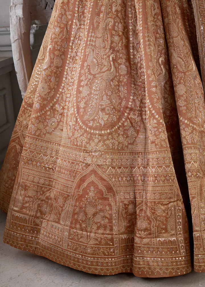 Shades Of Brown Tissue Silk Couture Lehenga Choli with Zari Detailing