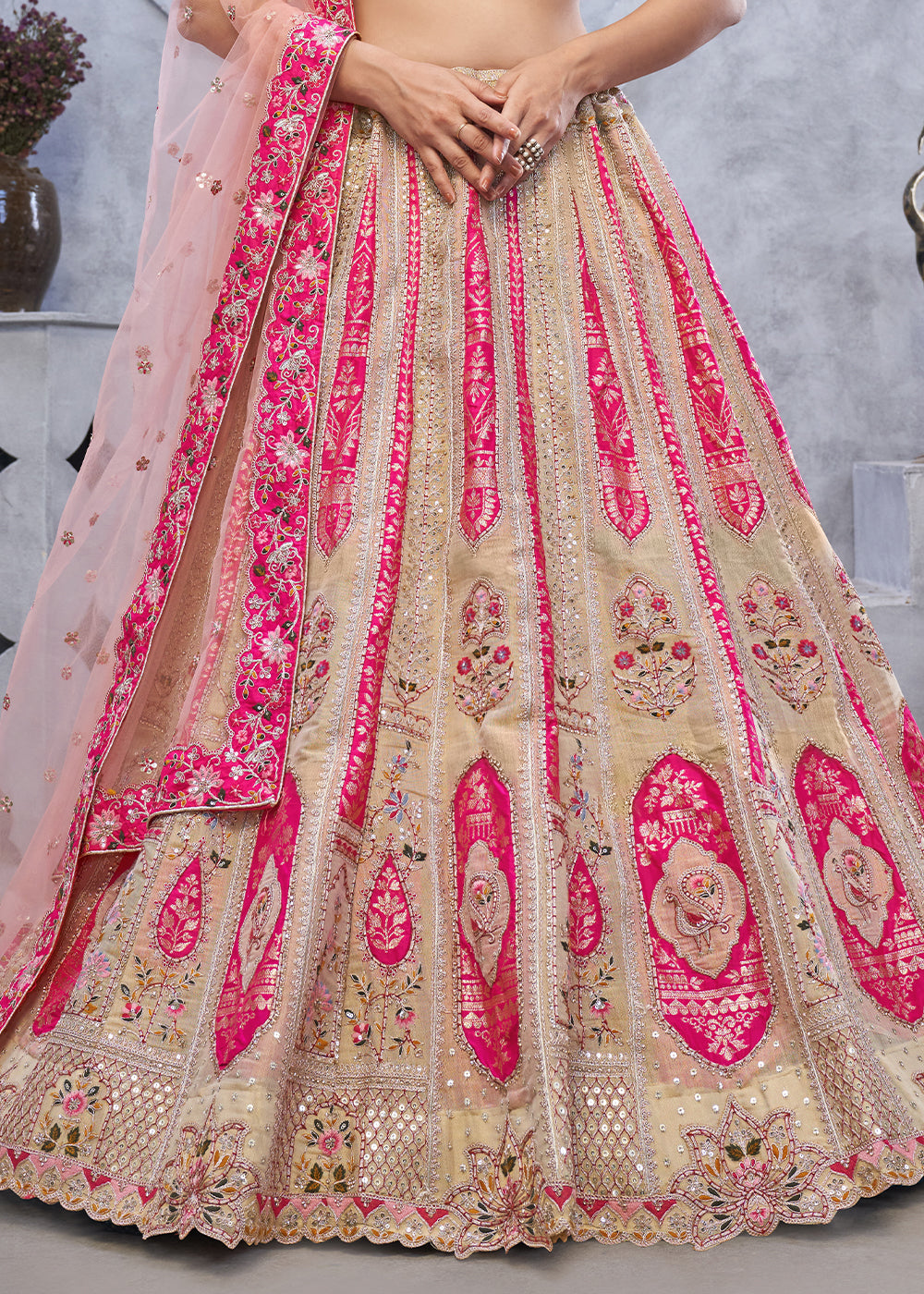 Chiku Brown Lehenga Choli with Intricate Paisley Designs and Embroidery on Organza Silk