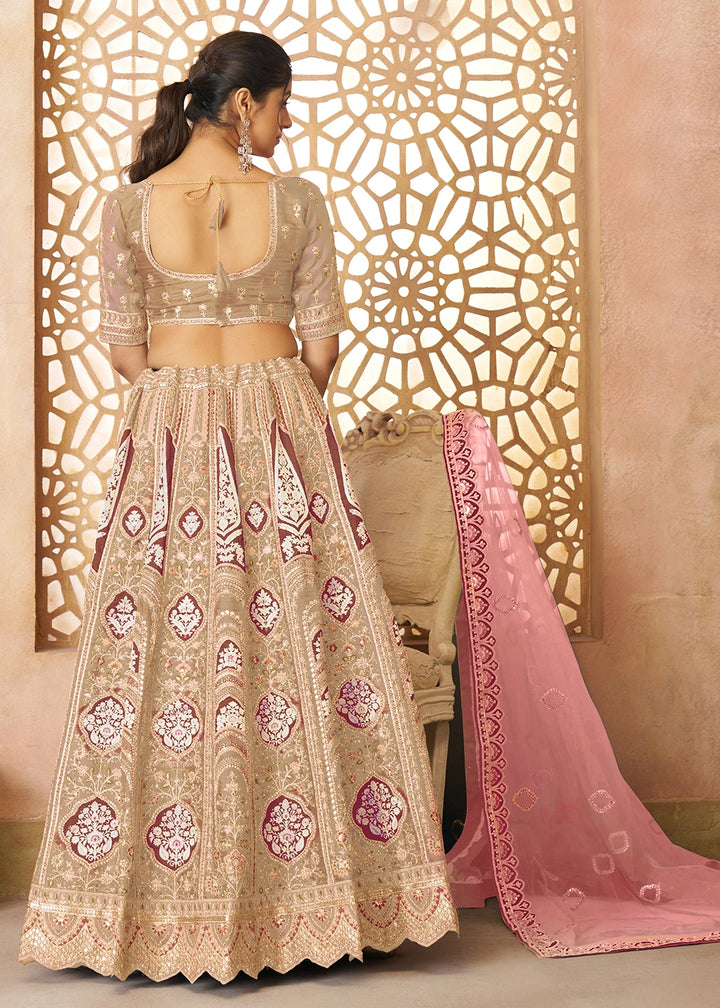 Shades Of Brown Banarasi Silk Lehenga Choli Embellished With Aari Work And Floral Detailing