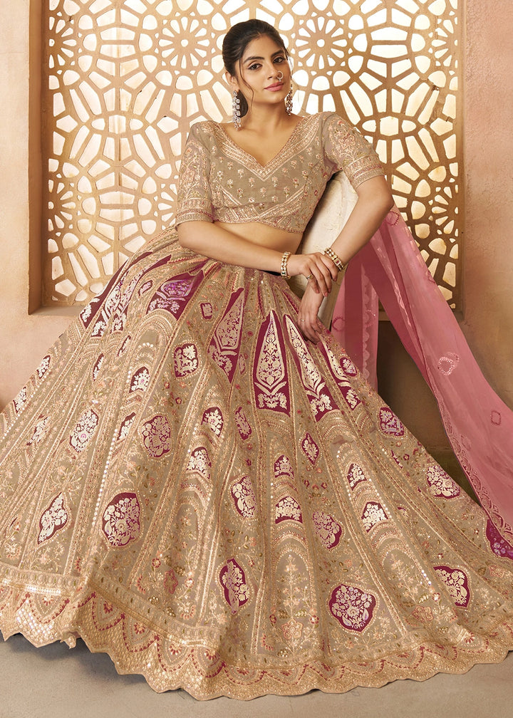 Shades Of Brown Banarasi Silk Lehenga Choli Embellished With Aari Work And Floral Detailing