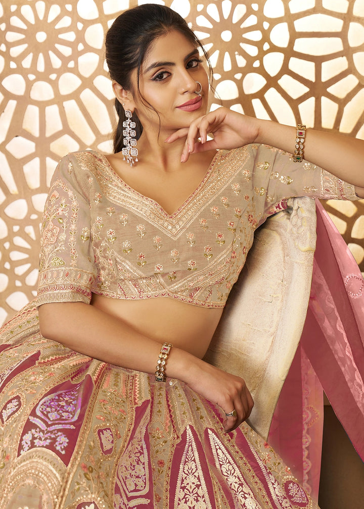 Shades Of Brown Banarasi Silk Lehenga Choli Embellished With Aari Work And Floral Detailing
