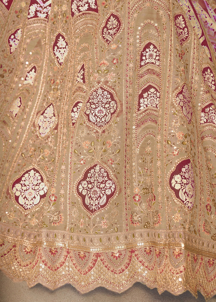 Shades Of Brown Banarasi Silk Lehenga Choli Embellished With Aari Work And Floral Detailing