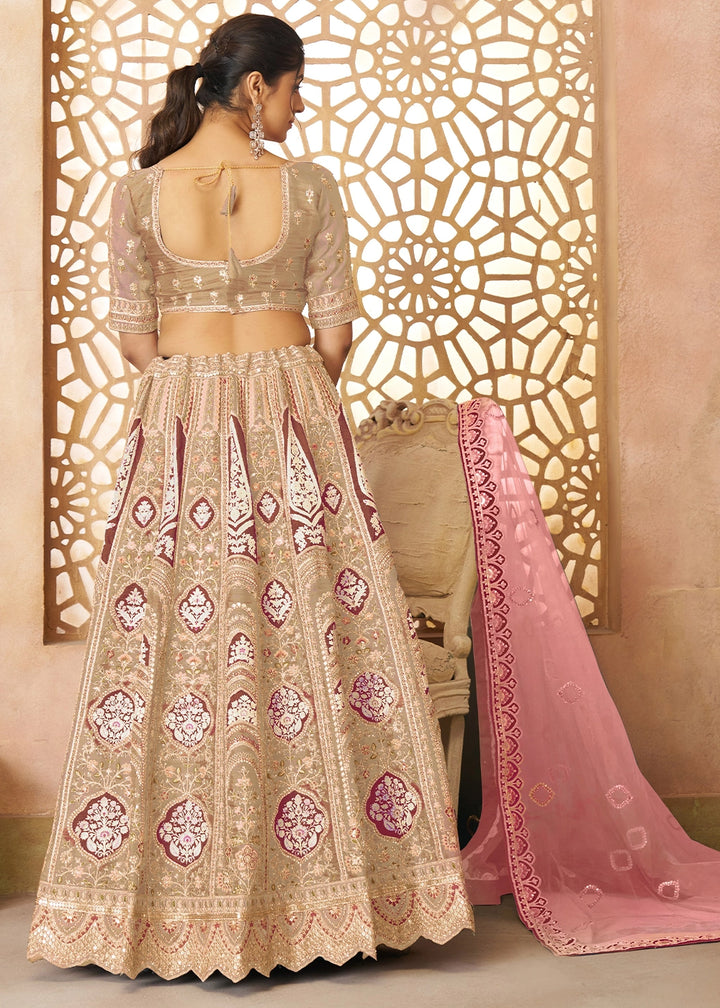 Coffee Brown Banarasi Silk Lehenga Choli Embellished With Aari Work And Floral Detailing
