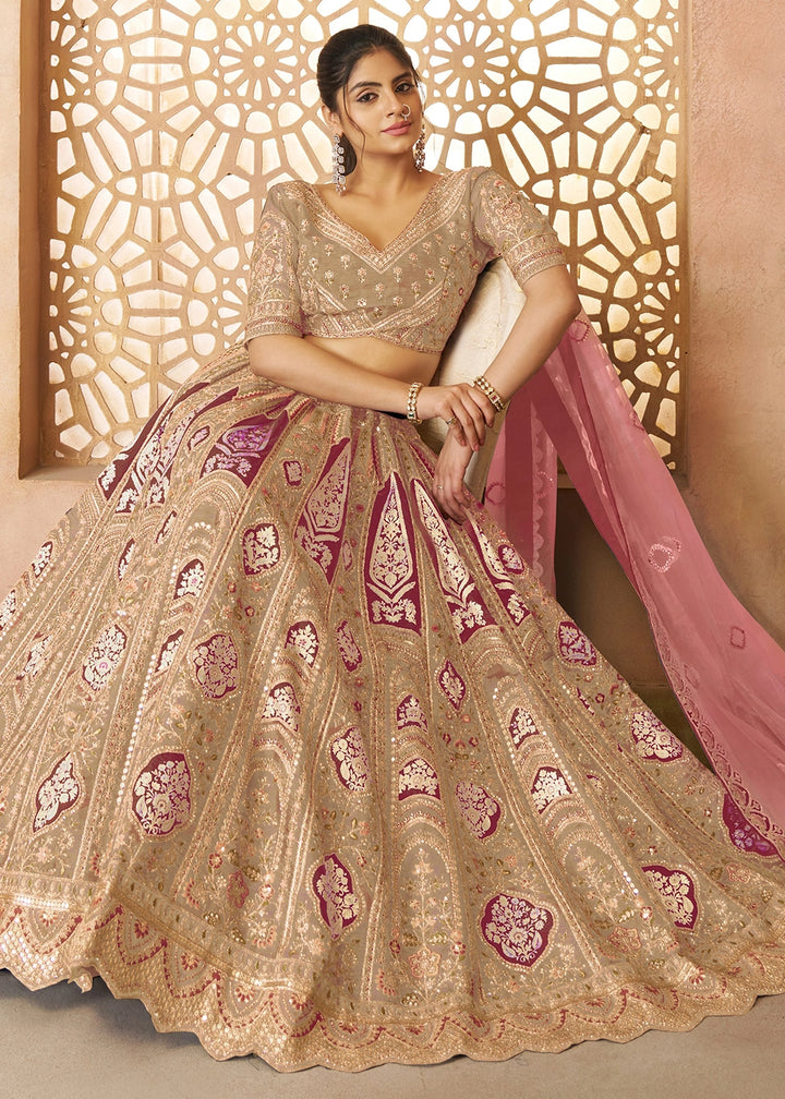 Coffee Brown Banarasi Silk Lehenga Choli Embellished With Aari Work And Floral Detailing