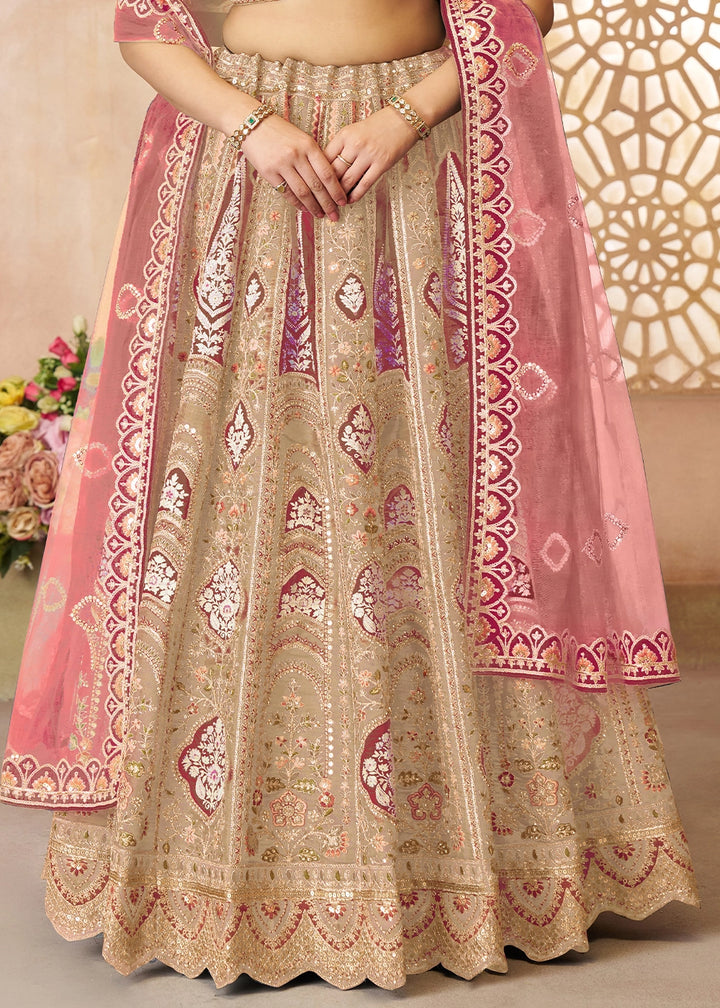 Coffee Brown Banarasi Silk Lehenga Choli Embellished With Aari Work And Floral Detailing