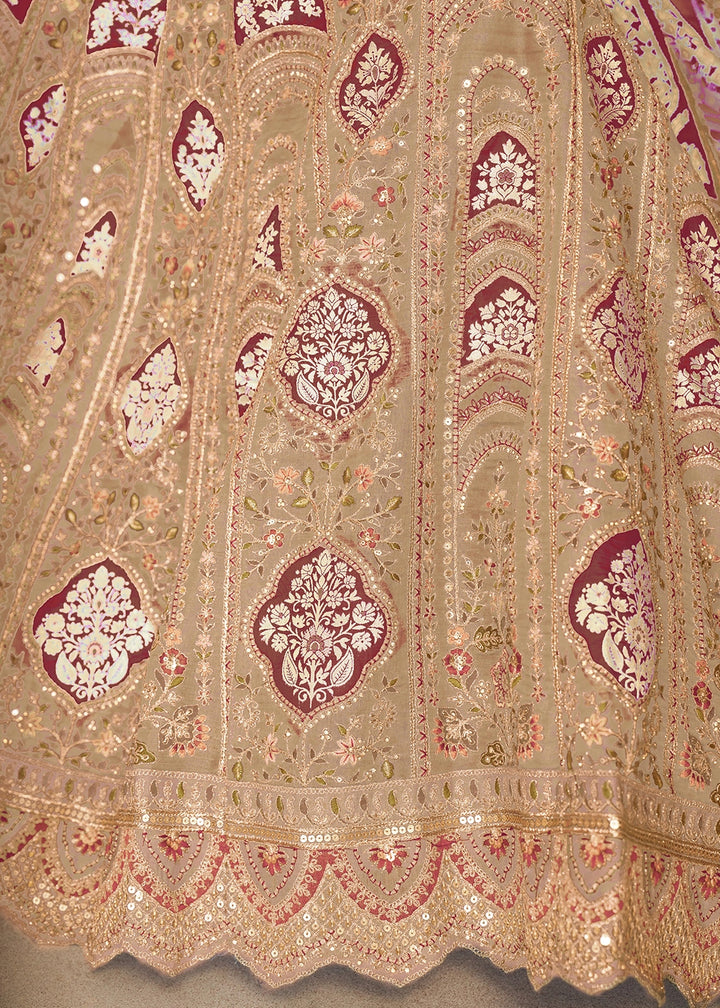 Coffee Brown Banarasi Silk Lehenga Choli Embellished With Aari Work And Floral Detailing
