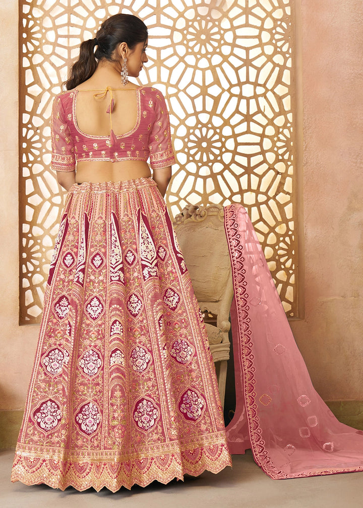 Shades Of Pink Banarasi Silk Lehenga Choli Embellished With Aari Work And Floral Detailing